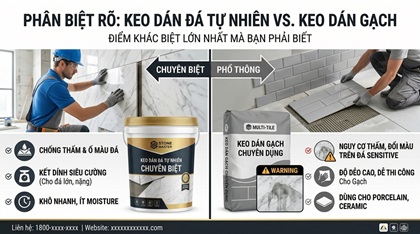 Keo dán đá tự nhiên và keo dán gạch khác nhau ở điểm nào rõ nhất