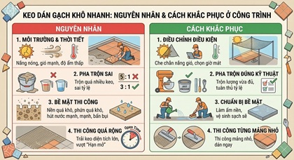 Keo dán gạch khô nhanh: nguyên nhân và cách khắc phục ở công trình