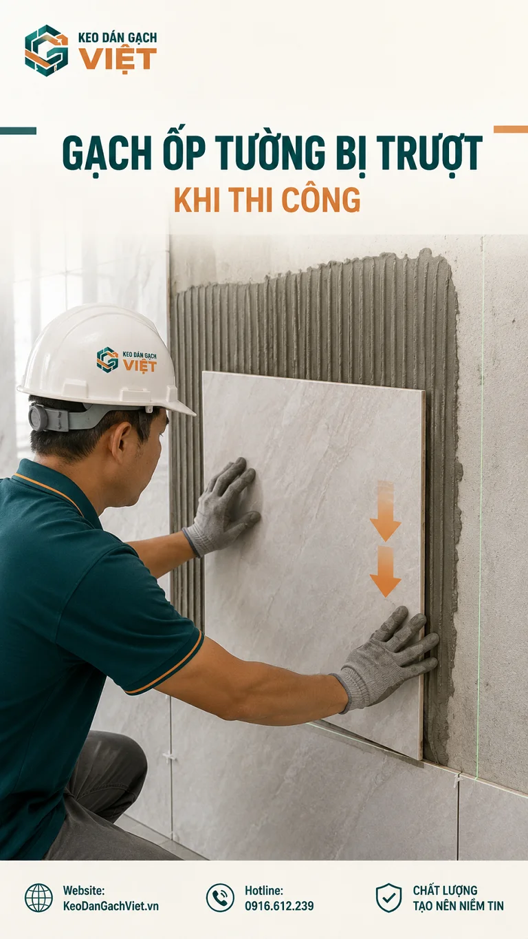 Gạch ốp tường bị trượt xệ khi thi công