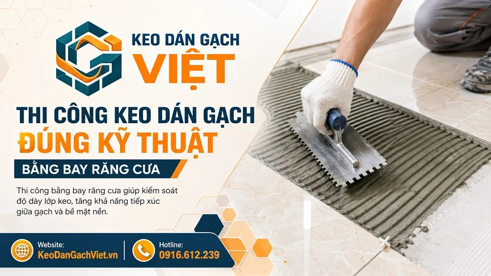 Thi công keo dán gạch đúng kỹ thuật bằng bay răng cưa