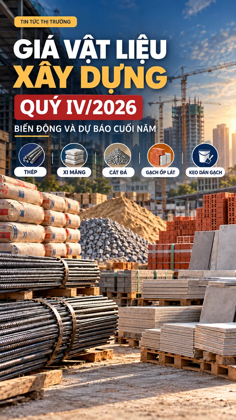 Thị trường vật liệu xây dựng quý IV 2026 gồm thép, xi măng, cát và đá xây dựng