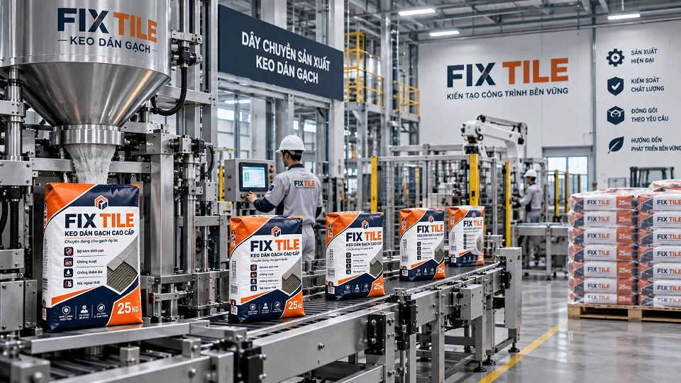 Dây chuyền sản xuất và đóng gói bao bì keo dán gạch