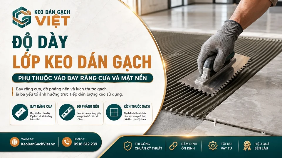 Độ dày lớp keo dán gạch phụ thuộc vào bay răng cưa và mặt nền