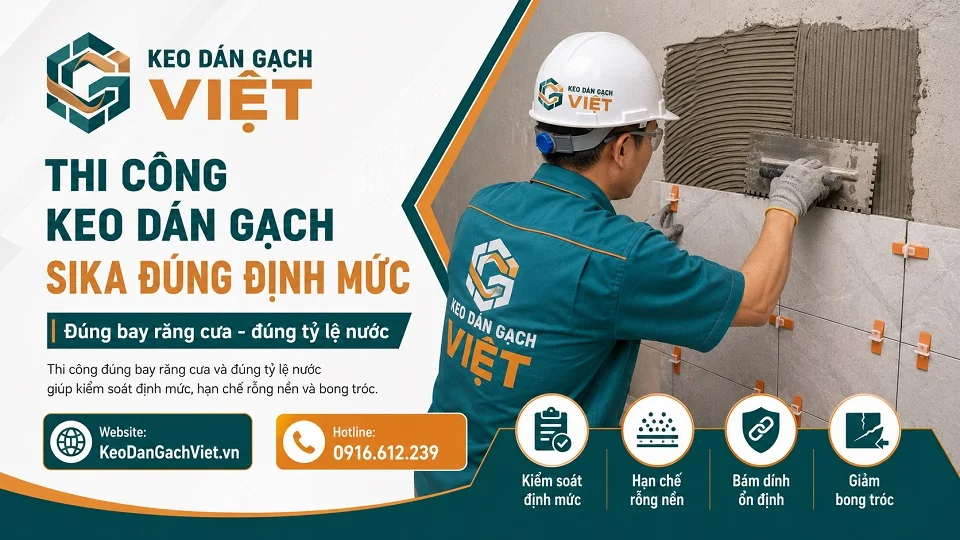 Thi công keo dán gạch Sika đúng định mức bằng bay răng cưa