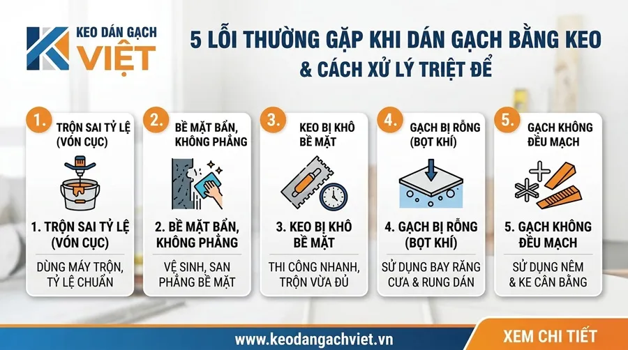 5 lỗi thường gặp khi dán gạch bằng keo và cách xử lý