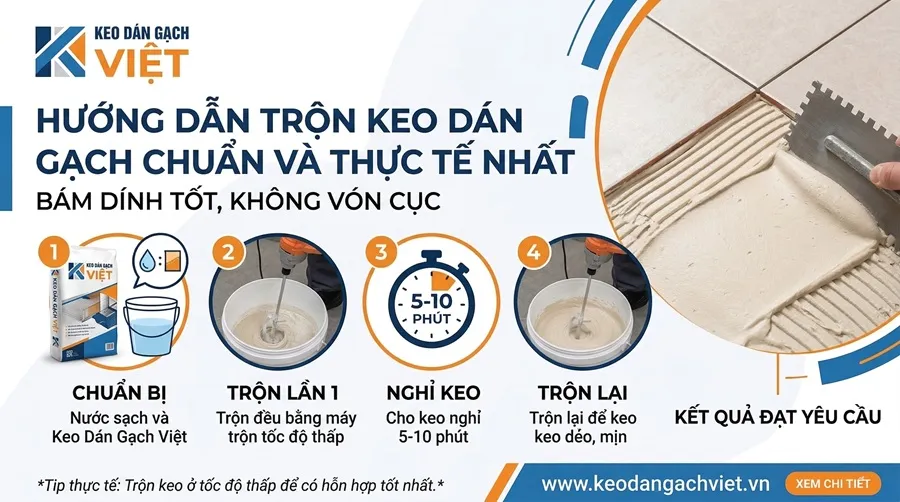Cách trộn keo dán gạch đúng tỉ lệ để bám dính tốt không vón