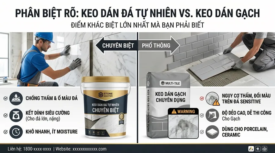 Keo dán đá tự nhiên và keo dán gạch khác nhau ở điểm nào rõ nhất