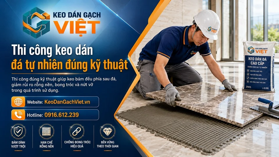 Thi công keo dán đá tự nhiên đúng kỹ thuật trên nền phẳng